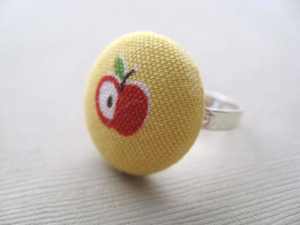 Tooty Fruity- Adorable Apple Silver Tone Adjustable Button Ring