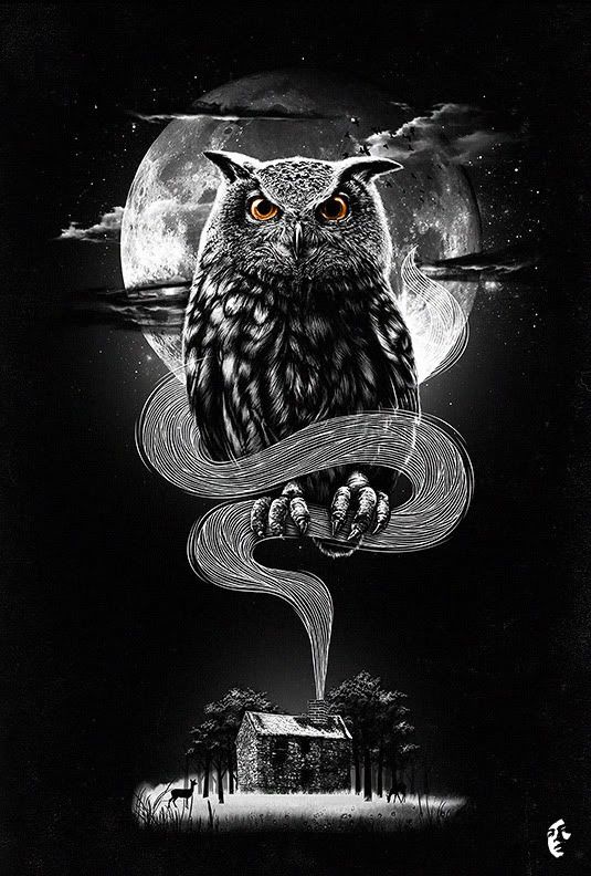 owl,moon,hunter,threadless