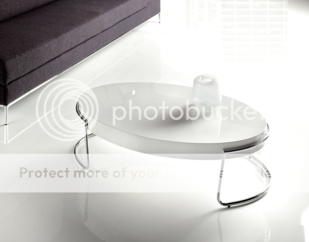 Tavolino da Salotto ovale Laccato Bianco Lucido e struttura cromata 