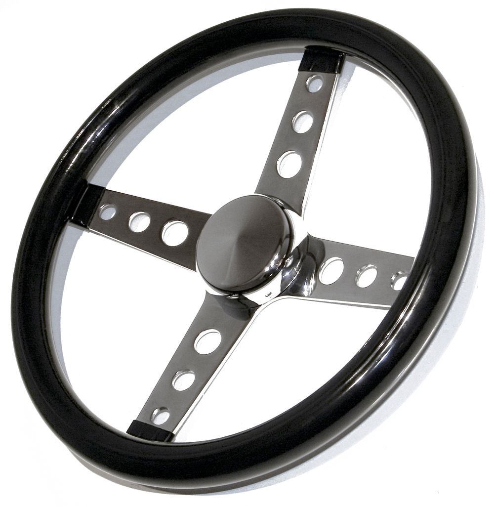 Vtg Style Black 4 Spoke Steering Wheel Rat Hot Rod Custom Gasser