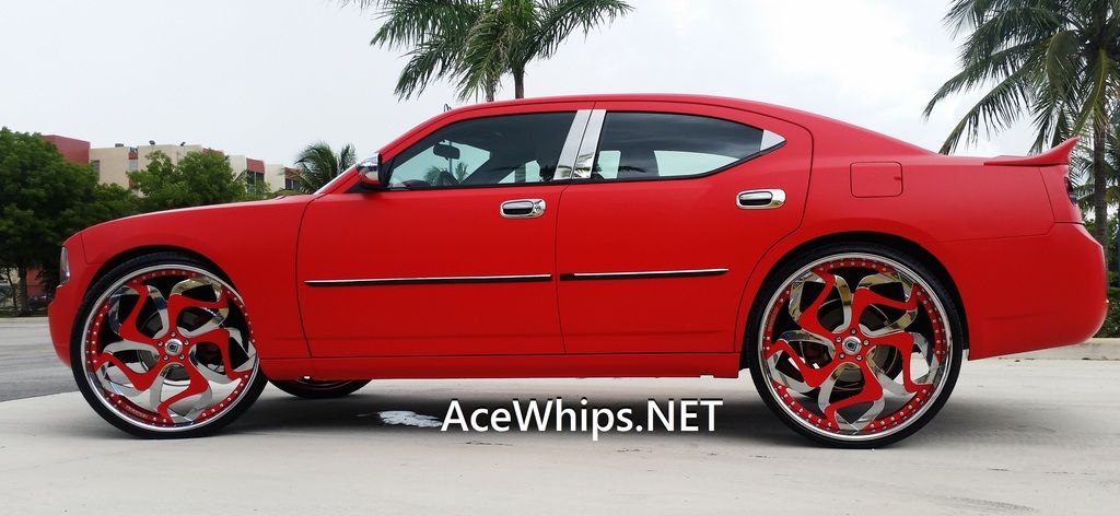 matte red dodge charger rt on 28 asantis